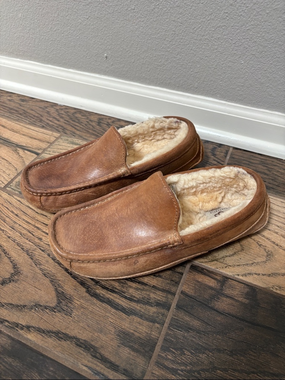Men's brown Ugg Ascot leather slippers